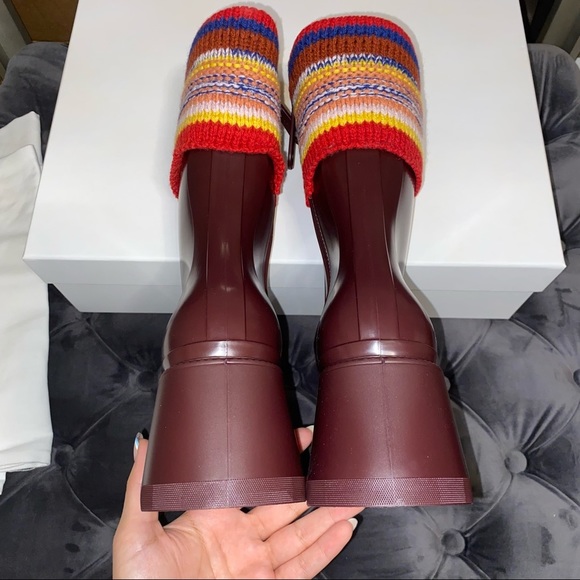 New Size 38 Chloe Betty Rain Boots Burgundy - Picture 4 of 6